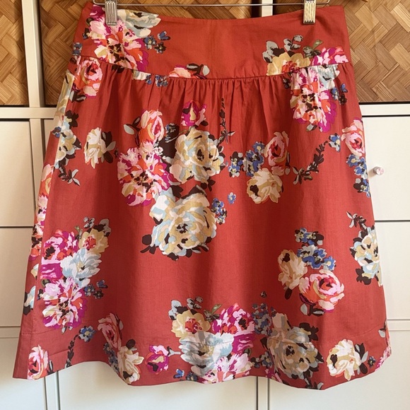 Garnet Hill Orange Floral Skirt Size 8 - Picture 4 of 6